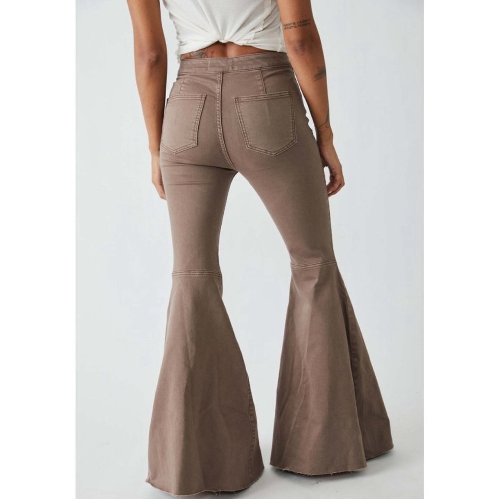 Free People Taupe Wide Leg Flare Jeans - Picture 4 of 16